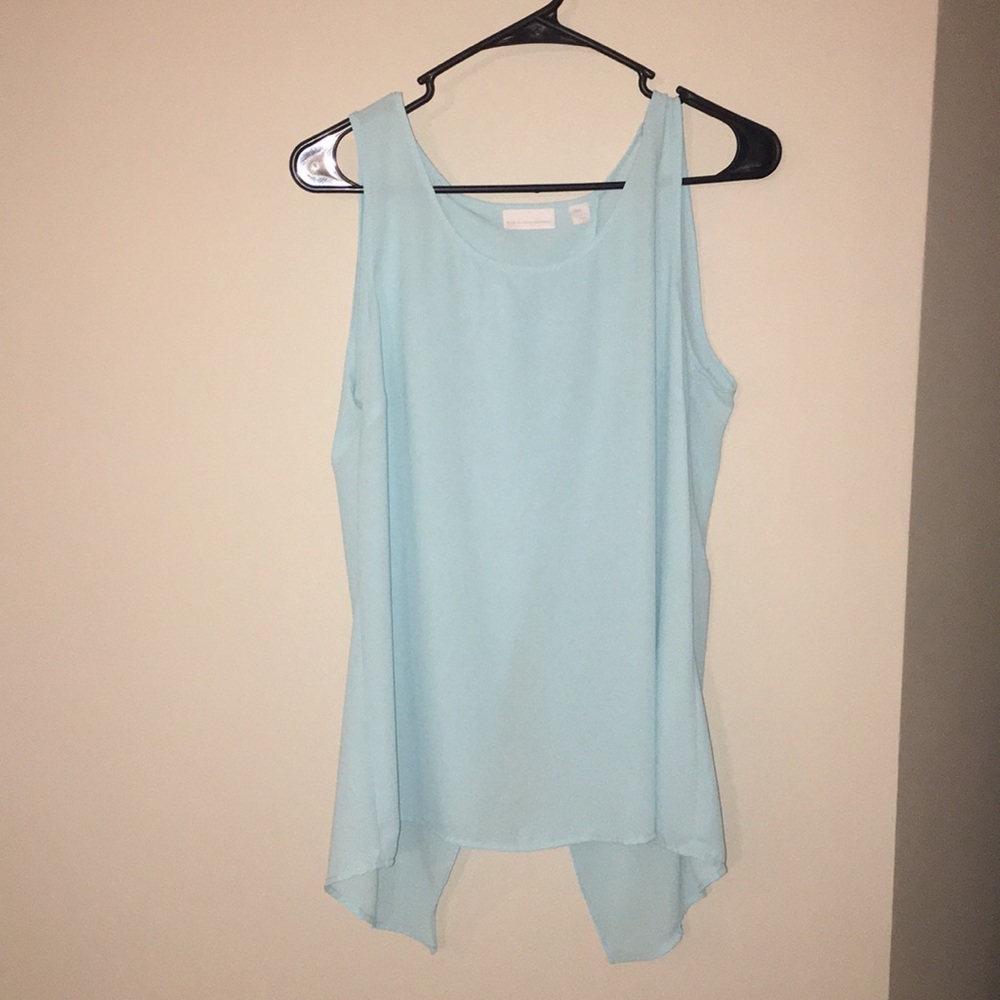 Light blue open back shirt